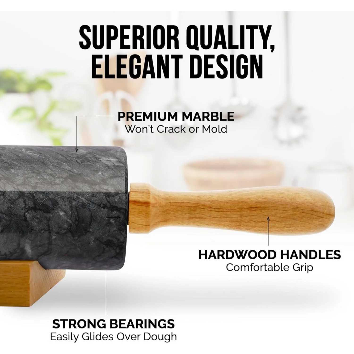 17-Inch Marble Rolling Pin With Stand - Image 3