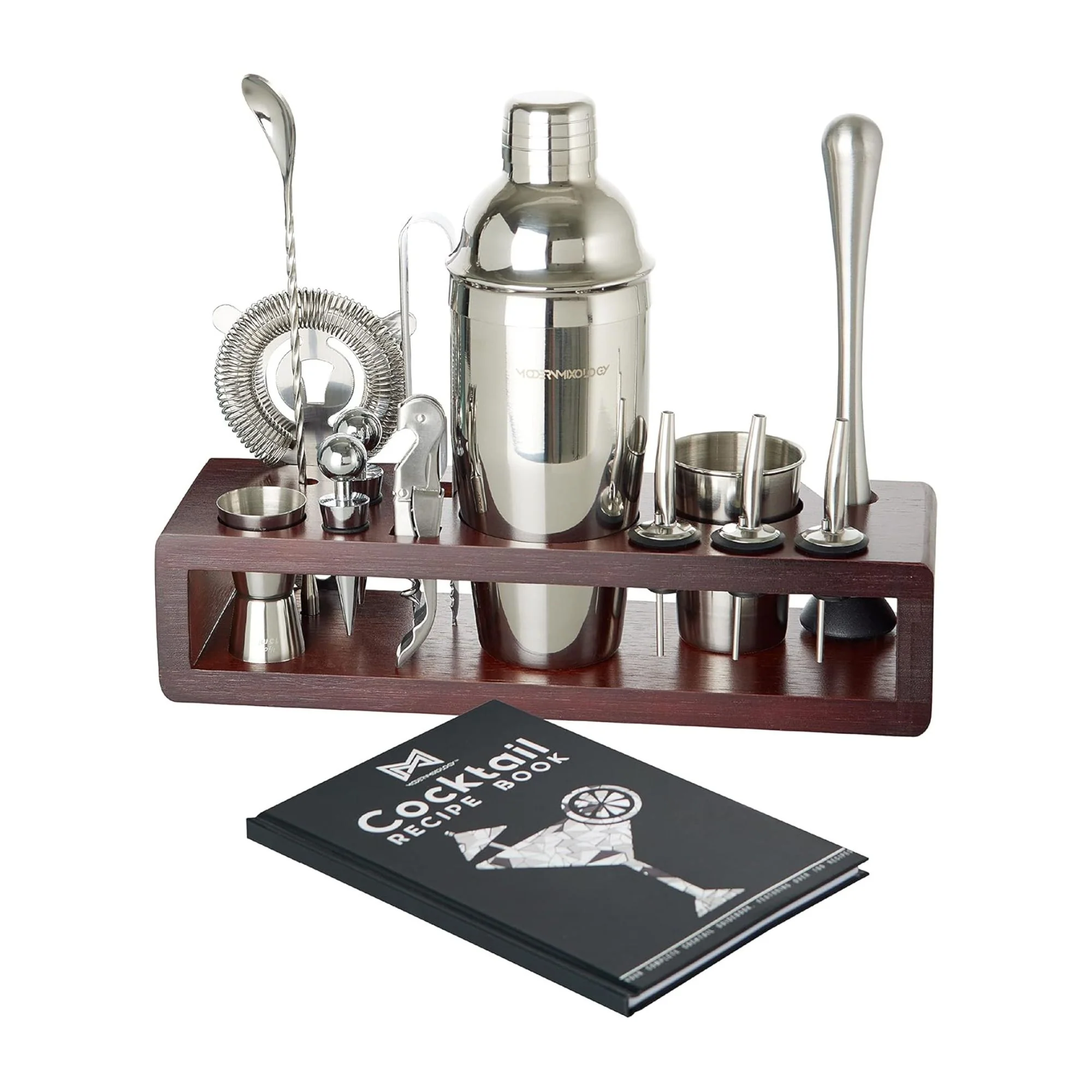 24-Piece Bartender Kit | Dark Wood Stand