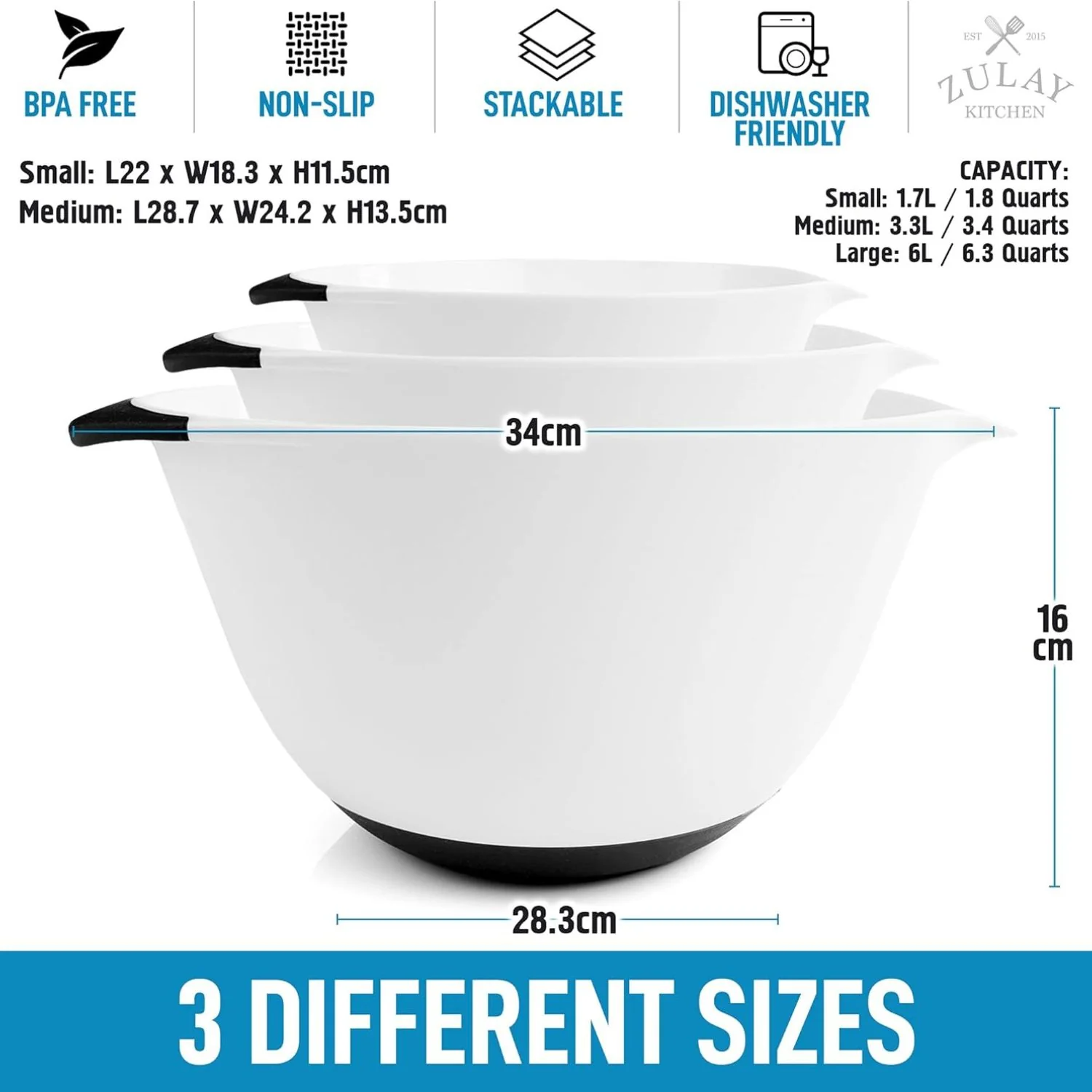 3-Piece Plastic Mixing Bowl Set - Image 3