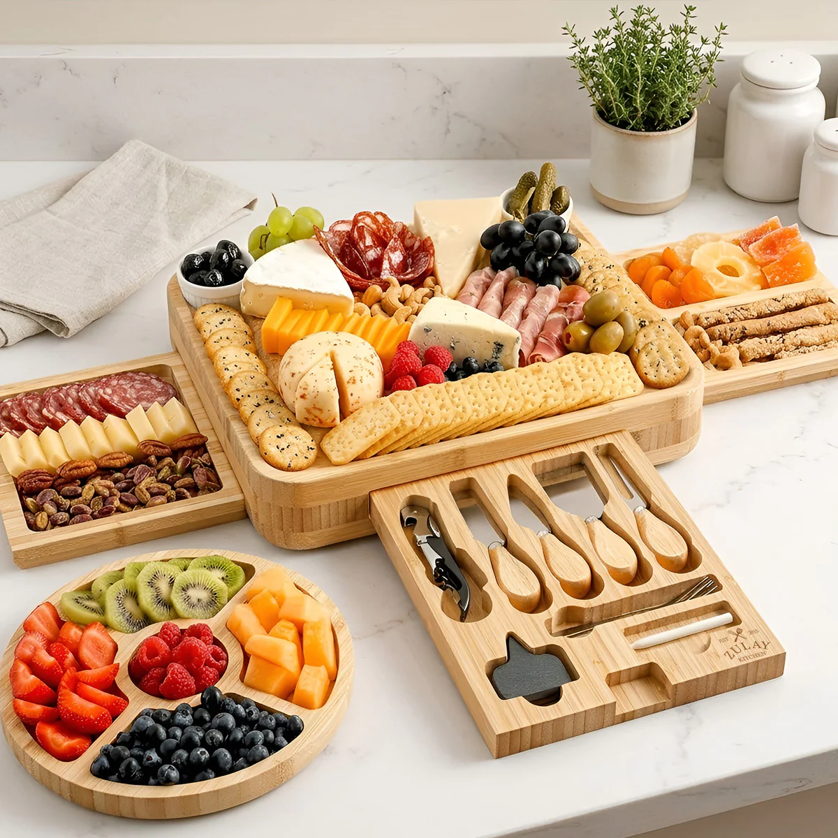 Bamboo Cheese Board Set - Image 2