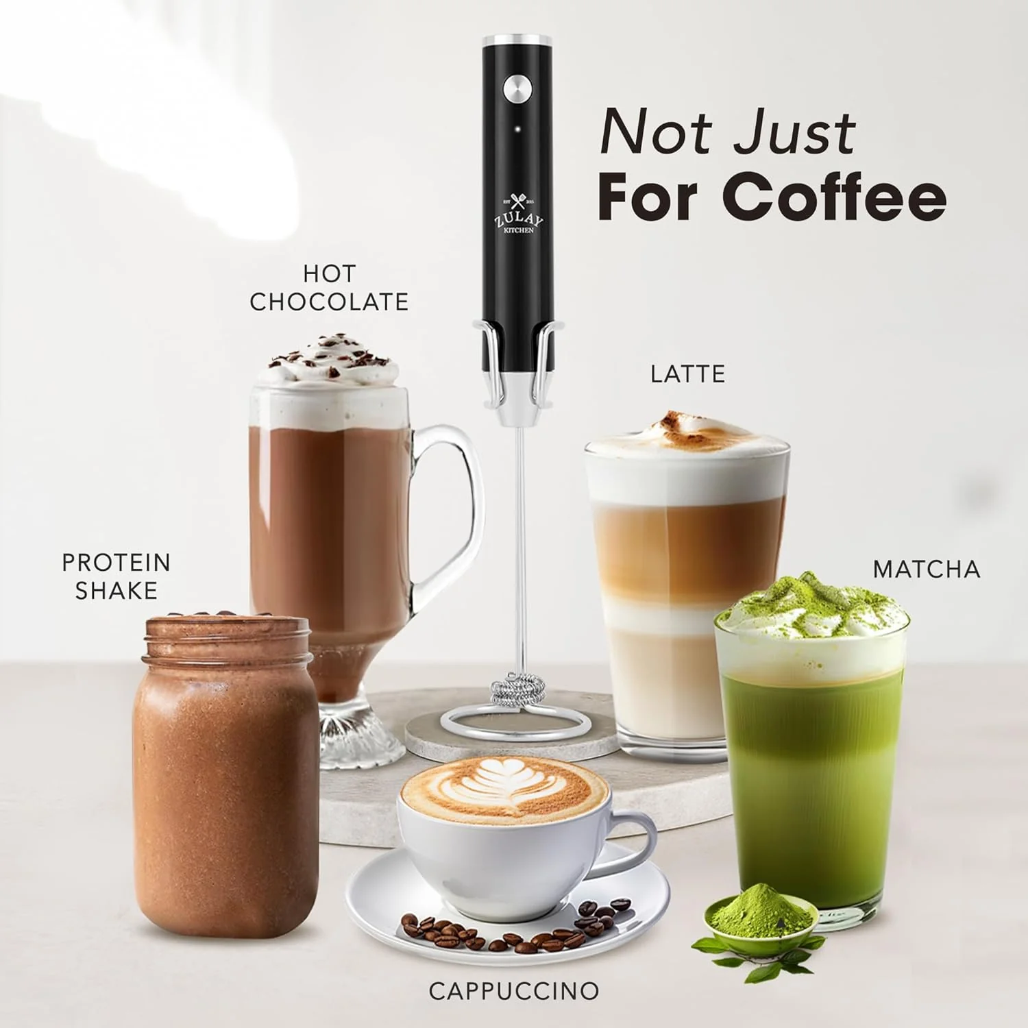 LUX™ Handheld Milk Frother – Rechargeable, 4 Whisks - Image 5