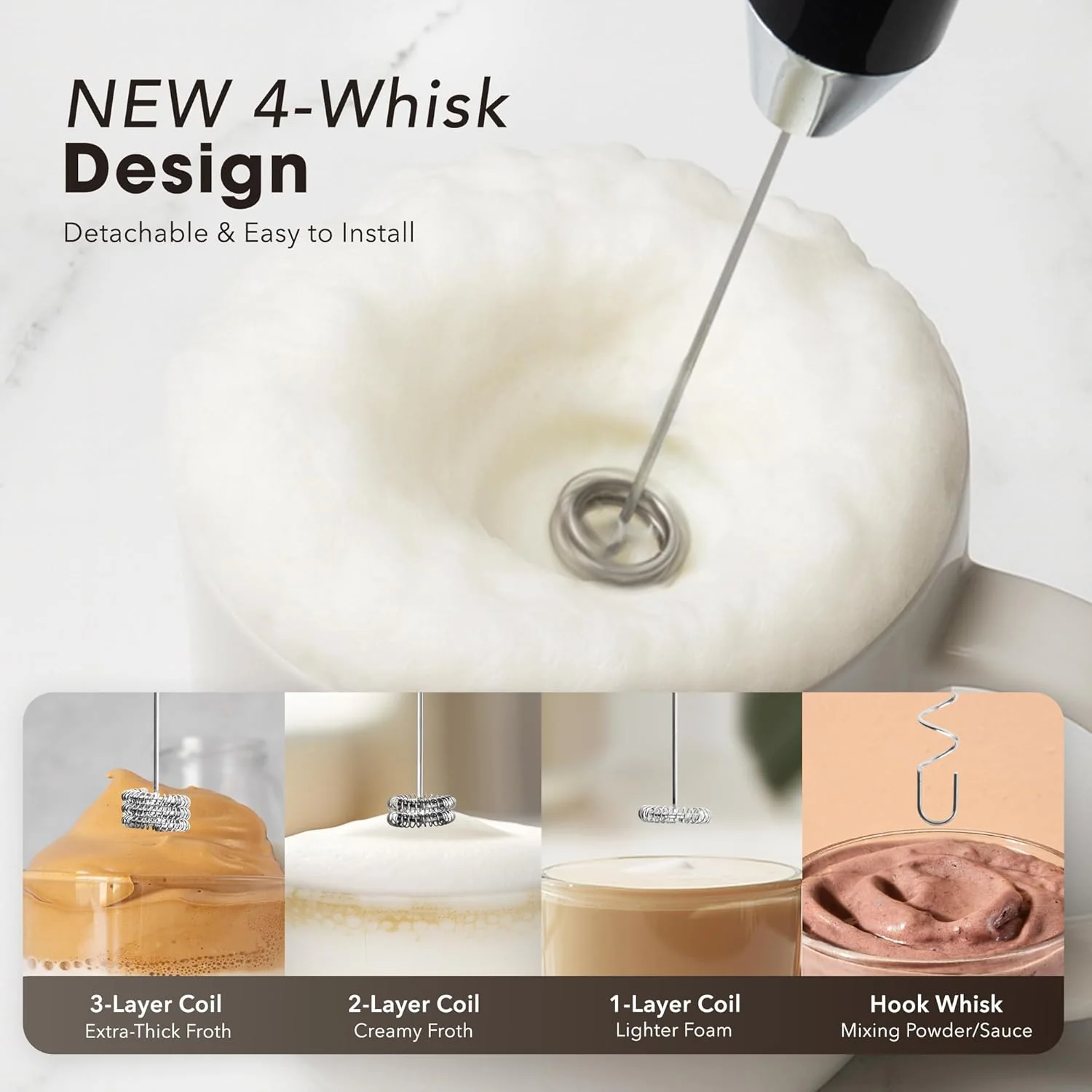 LUX™ Handheld Milk Frother – Rechargeable, 4 Whisks - Image 9