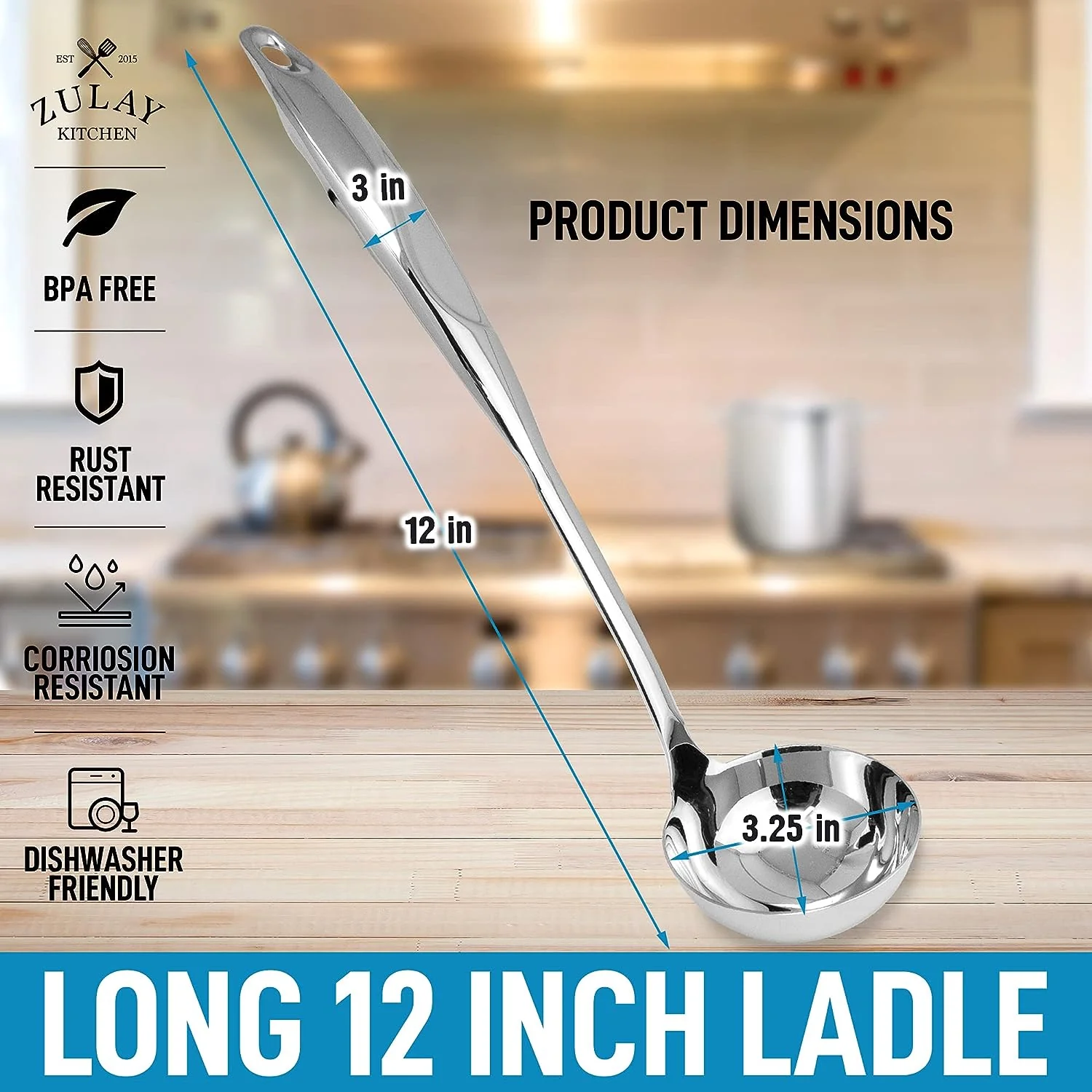 Stainless Steel Soup Ladle - 13 inch - Image 3