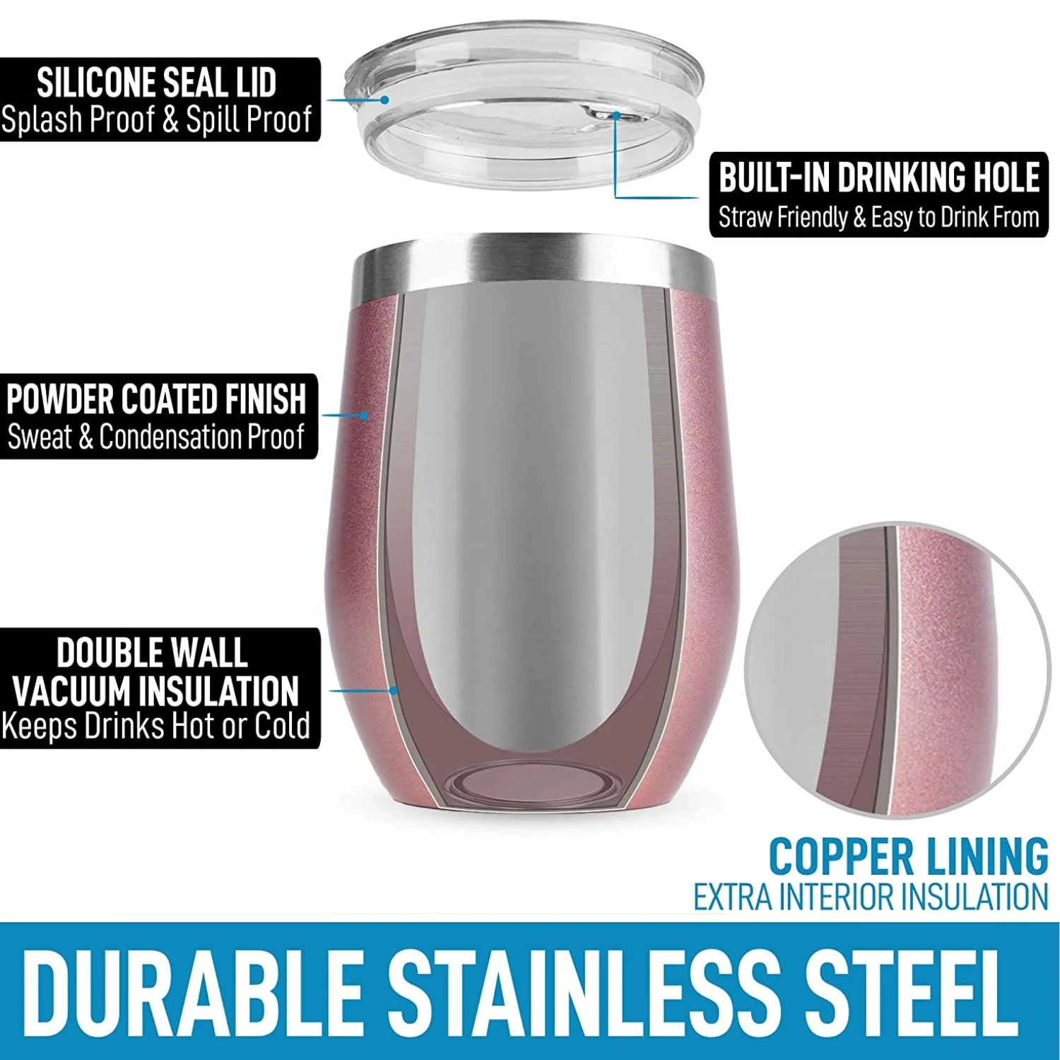 Insulated Wine Tumbler With Lid - Image 2