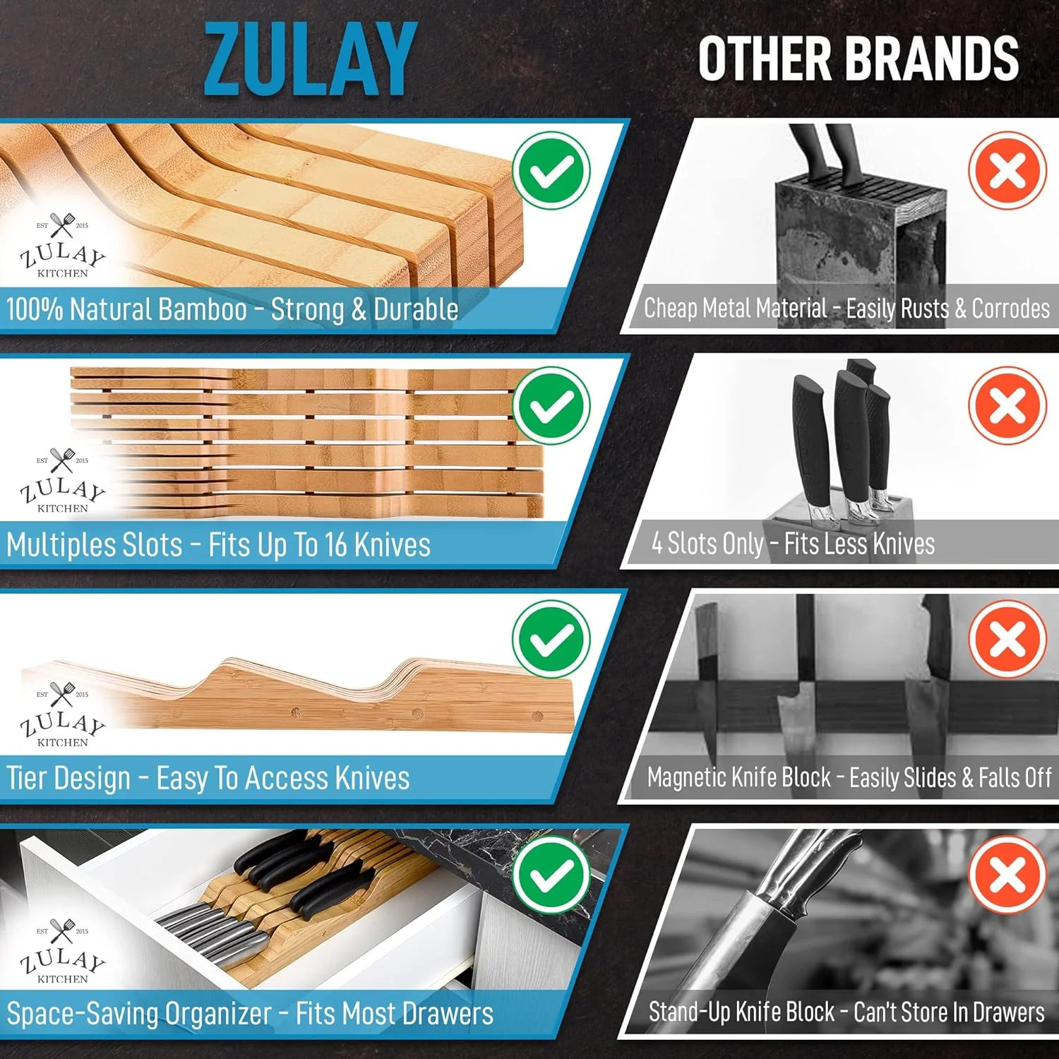 Bamboo Knife Drawer Organizer Tray - Image 7